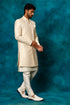 VASTRAMAY Men's Beige Imported Jacquard Indo With Kurta Pyjama Set